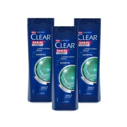 Kit 3 Shampoos Anticaspa Clear Men 2 Em 1 Limpeza Diária 400ml - Leve 03 Pague 02