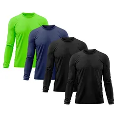 Kit 4 Camiseta Masculina Segunda Pele Proteção Solar UV Térmica Praia Manga Longa Blusa Camisa