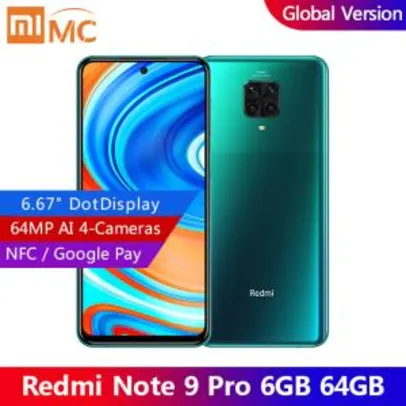 Xiaomi Redmi Note 9 Pro 6GB Ram 64GB 5020mah 64MP Snapdragon 720G | R$1203