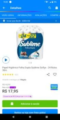 Papel higiênico Sublime 24 rolos folha dupla | R$19