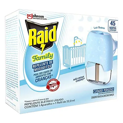 [10 Unid] Repelente Líquido Elétrico Raid Kids 45 noites aparelho + refil 32.9ml, Raid