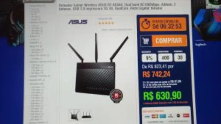 Roteador Games Wireless ASUS RT-AC68U, Dual band AC1900Mbps