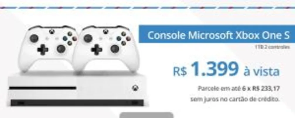 Console Microsoft Xbox One S 1TB 2 Controles R$1399