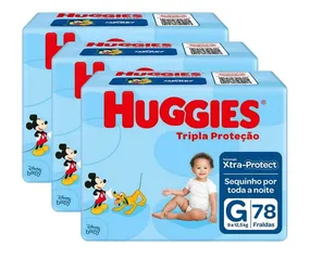 [app] Kit Fraldas Huggies Tripla Proteção Tam. G (0,54 cada tira) | R$126