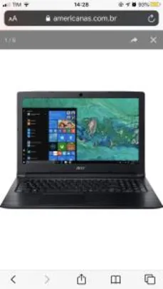 Notebook Acer A315-53-55DD Intel Core I5 4GB 1TB LED 15,6" W10 - R$2599