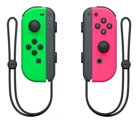 Kit de controle joystick sem fio Nintendo Switch Joy-Con (L)/(R) verde-neón e rosa-neón