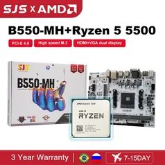 Sjs nova amd b550m placa-mãe + amd novo ryzen 5 5500 r5 5500 3.6 ghz 6-core