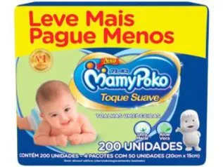 Toalha Umedecida MamyPoko Toque Suave - 200 Unidades | R$ 3