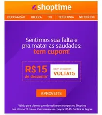 R$15 OFF em uma compra de no minimo R$40