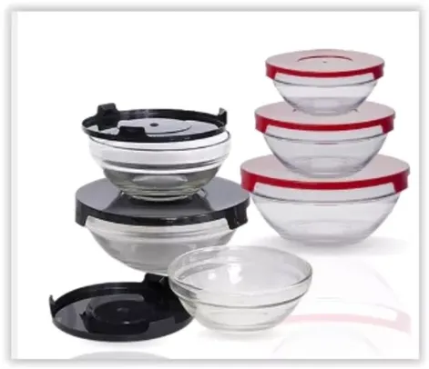 Potes De Vidro 3 Peças Marmitas Tigela Bowls Com Tampa 200ml 350ml 500ml