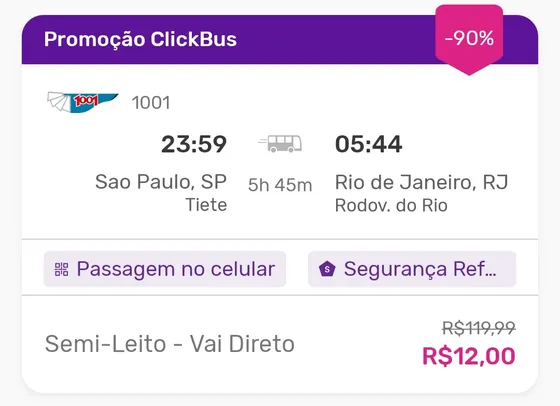 SP - RJ por 12 reais na ClickBus