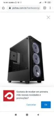 Gabinete Gamer Pichau Kazan Lateral/Frontal Vidro Temp Led Branco | R$ 270