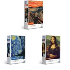 Kit Quebra-cabeça Vincent Van Gogh: A Noite Estrelada + Leonardo da Vinci - A Mona Lisa  + Edvard Munch: O Grito