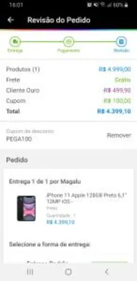 iPhone 11 Apple 128GB Preto 6,1” 12MP iOS R$4399