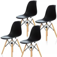 Kit 4 Cadeiras Eiffel Eames DSW Preta Base Madeira