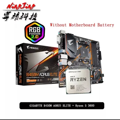 Kit Processador AMD Ryzen ryzen 5 3600 + Placa mãe b450 aorus elite. | R$ 1333