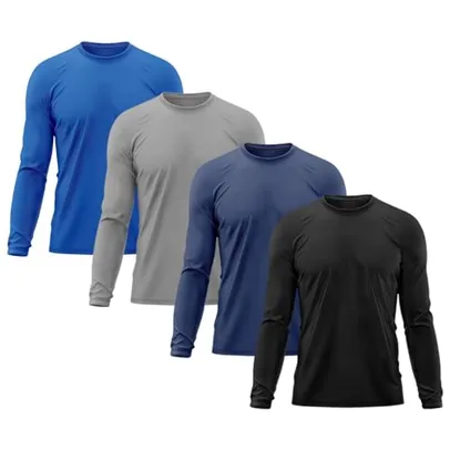 Kit 4 Camisetas Masculina Térmica Proteção Solar UV 50+ Praia Treino Academia Tshirt Praia Esporte Dry Fit Manga Longa, Tamanho M