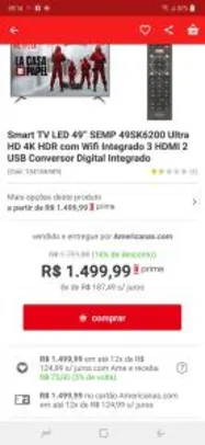 Smart TV LED 49” SEMP 4k 49SK6200 - R$1.500