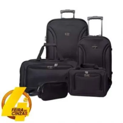 Conjunto de Malas 5 Pçs - CJ14G0285P 23", 28" e 24", Porta Laptop e Necessaire em Poliéster,  por R$ 320