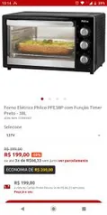 Forno Elétrico Philco PFE38P com Função Timer Preto - 38L | R$200