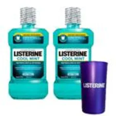 Kit Antissépticos Bucal Listerine Cool Mint Leve 1l  + Copo Listerine Metalizado