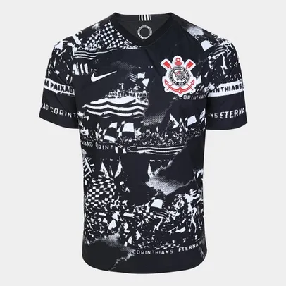 Camisa Corinthians III Invasões 19/20 Torcedor s/nº Nike Masculina - Preto+Branco Tam P | R$72