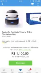 Óculos de Realidade Virtual PlayStation VR PS4 Sony - R$1.100