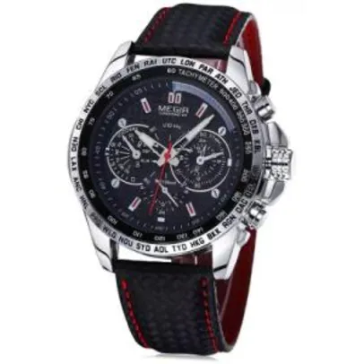 Megir 1010 Men Quartz Watch com pulseira de couro genuíno - R$26,87
