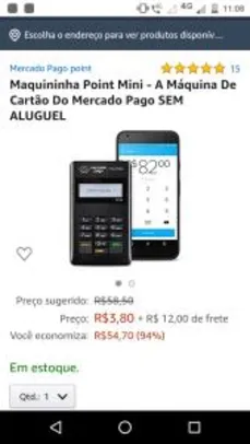 Maquininha Point Mini - A Máquina De Cartão Do Mercado Pago - R$4 + R$12 de Frete