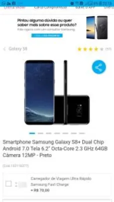 Smartphone Samsung Galaxy S8+ Dual Chip Android 7.0 Tela 6.2" Octa-Core 2.3 GHz 64GB Câmera 12MP - Preto R$2198