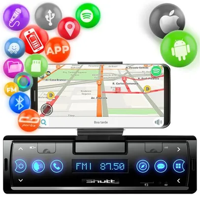 (Regional) Som Automotivo MP3 Player Shutt Smart 1 Din Bluetooth USB Mini SD Rádio FM GPS Android