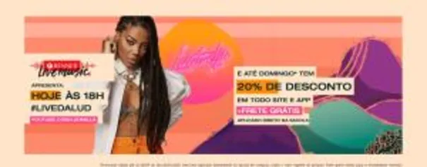 20% OFF em todo o site + frete grátis!