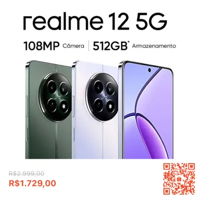 Celular Smartphone 5G Realme 12 512GB ROM 8GB RAM HD IPS 6.7" E Câmera 108MP com NFC