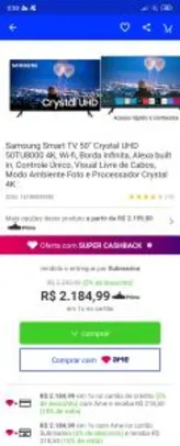 [R$1966.49 AME] Samsung smart tv 50" Cristal UHD 50TU8000 4k | R$2185