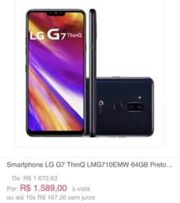 Smartphone LG G7 ThinQ LMG710EMW 64GB Preto 4G Tela 6.1" Câmera 16MP Android 8.0 com Inteligência Artificial