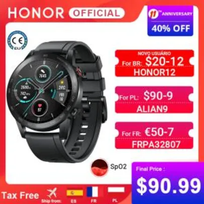Smartwatch Honor Magic 2 - 42mm Black - Versão Global | R$556