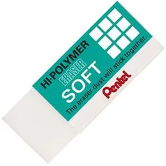 Borracha Hi-Polymer Eraser Soft, Pentel, SM/ZES-05E, Branco, Pequena | R$ 3