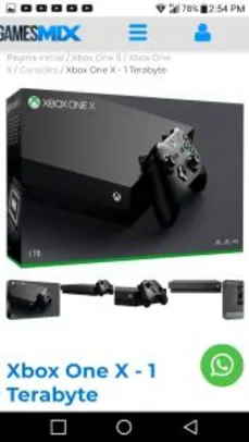 Xbox One X - 1TB | R$2.160