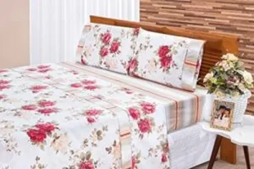 [Prime] Jogo de Cama Requinte Queen Floral Vermelho Tecido | R$ 119