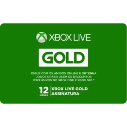 Gift Card Digital Xbox Live Gold 12 Meses | R$119,20