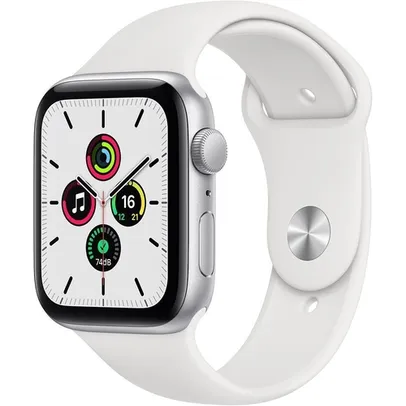 Apple Watch SE 44mm Caixa Prateada Branco cartão submarino e AME