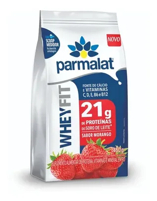 Whey Protein Em Pó Parmalat Sabor Morango Pacote 450g