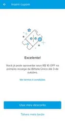 [Usuários Selecionados] R$10 OFF na primeira Recarga Bilhete Único