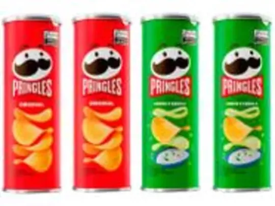 Kit 4 Batatas Pringles - 2 Original e 2 Creme e Cebola