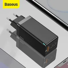 [Primeira Compra] Carregador Baseus GaN 65W 3 saídas Tipo-C + Cabo | R$85