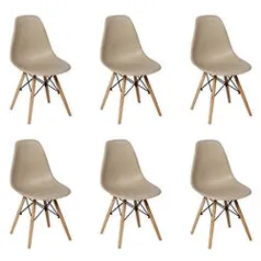 Conjunto 6 Cadeiras Charles Eames Eiffel Wood Base Madeira - Nude R$ 439