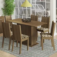 Conjunto Sala de Jantar Madesa Celeny Mesa Tampo de Madeira com 6 Cadeiras Rustic/Bege Marrom 