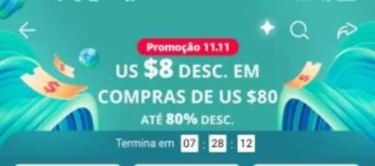 U$8 de desconto em compras de U$80