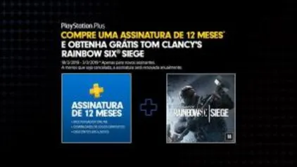 Na compra da assinatura de 12 meses da PSN receba Rainbow Six