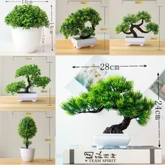 Plantas artificiais verdes, bonsai em vaso, pequena árvore, grama, flor, dia d